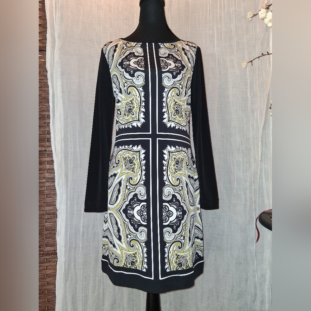 Banana Republic Black and Gold Paisley Dress